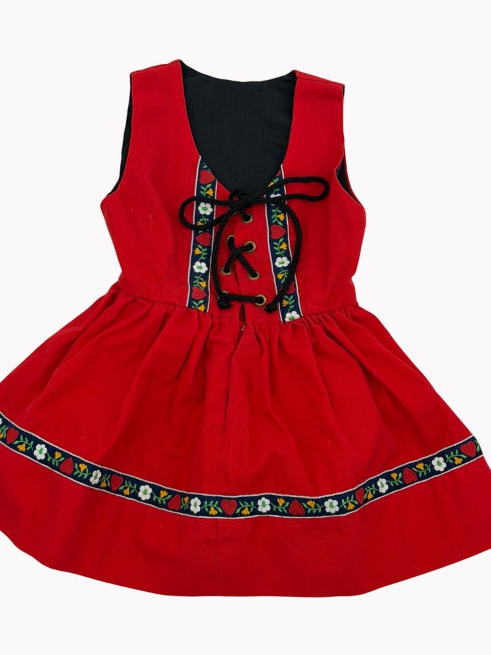 Traditional Red Girls Dirndl Dress 24 m Floral Embroidery Lace Up Oktoberfest